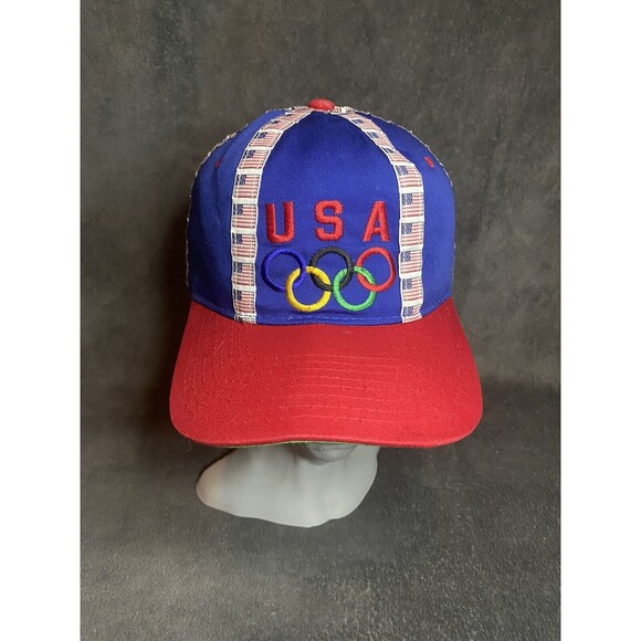 Vintage 90s Starter USA Flag Olympic Rings Snapback Hat Cap Unique Adjustable - Picture 1 of 7